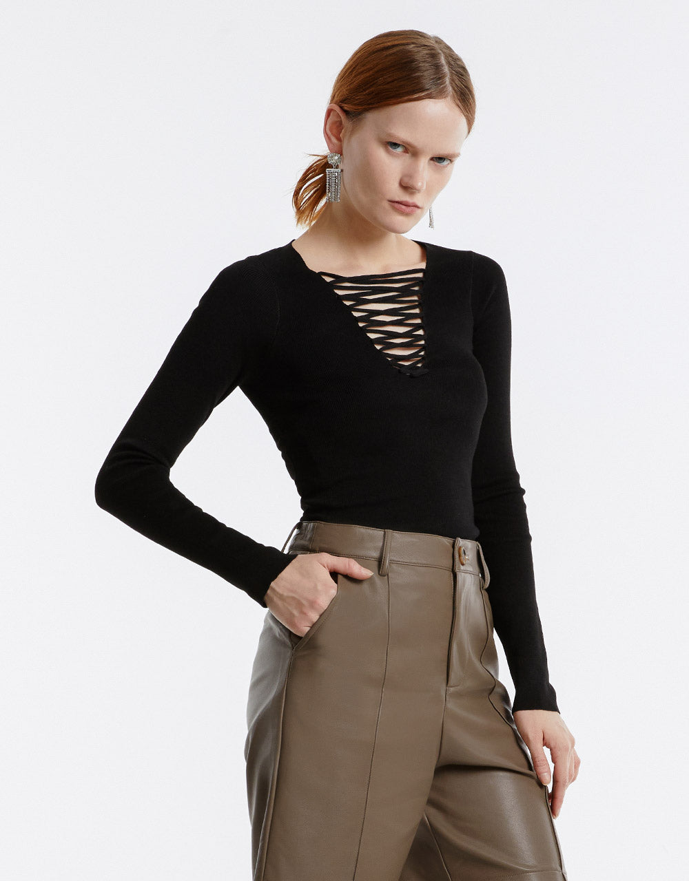 Lace Up Front Sweater