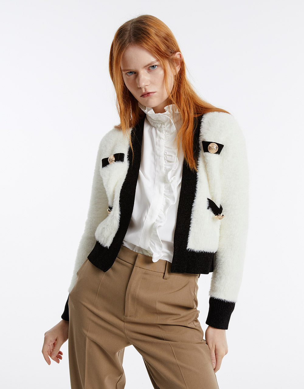 Contrast Trim Fluffy Cardigan
