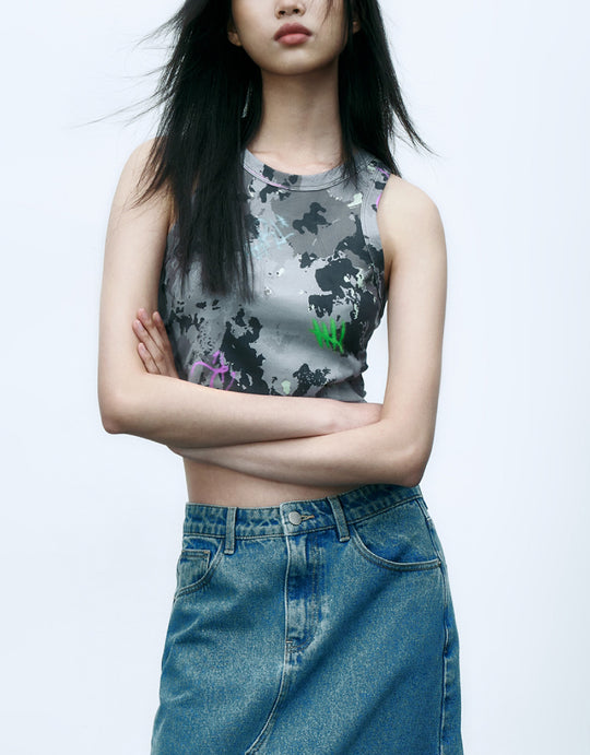 Crew Neck Camouflage Tank Top