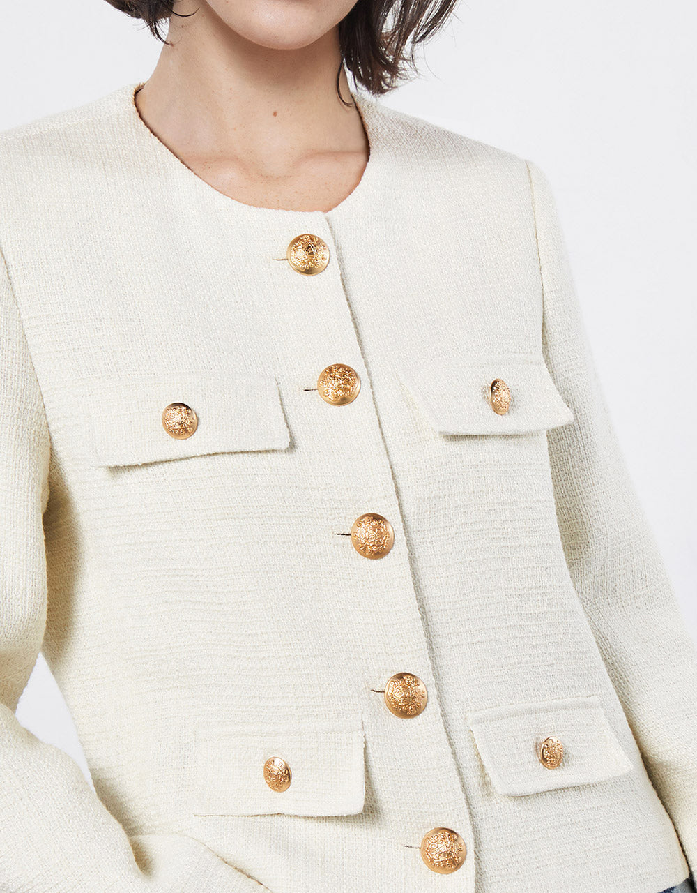 Metallic Button Tweed Jacket