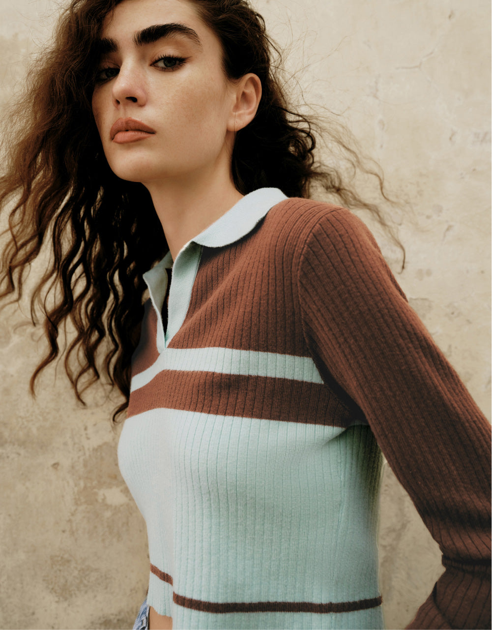 Cropped Polo Knit Jumper