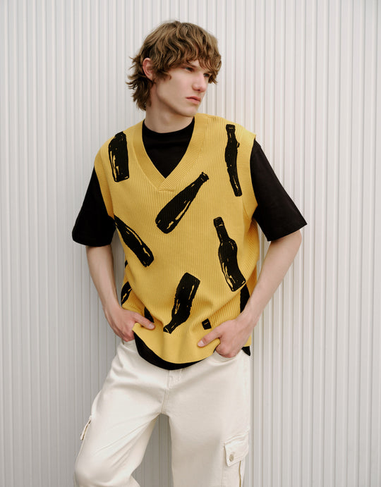 Bottles Embroidered V-Neck Knitted Vest