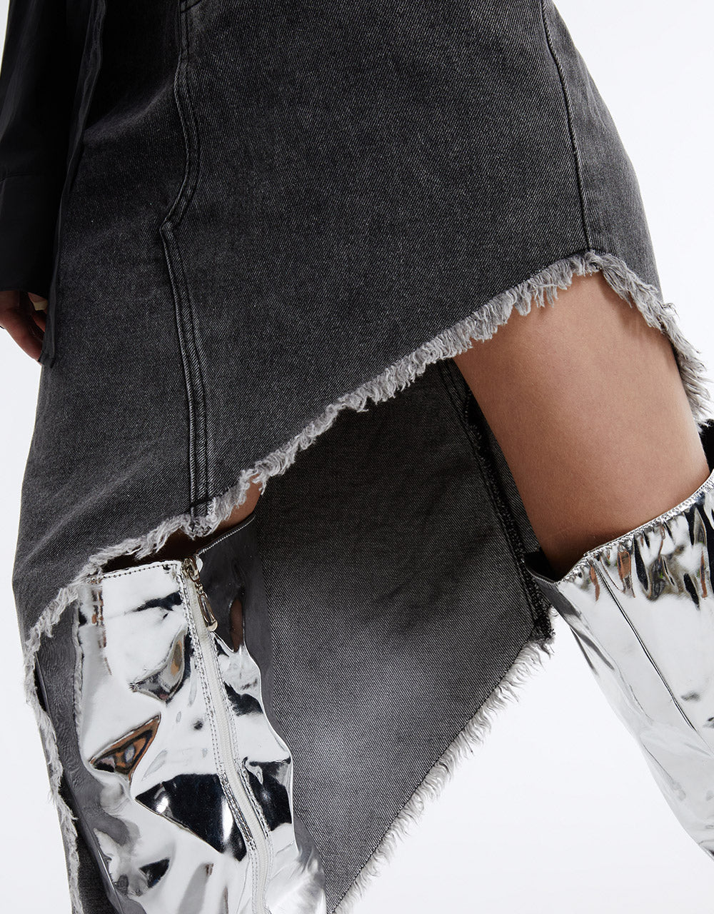 Asymmetrical Ripped Denim Skirt