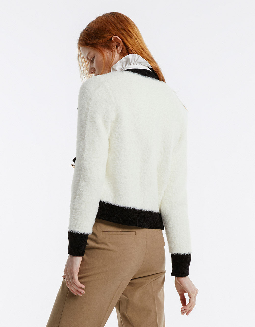 Contrast Trim Fluffy Cardigan