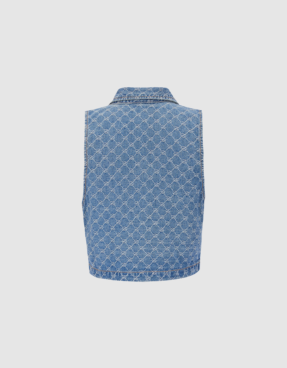 Checkered Print Denim Top