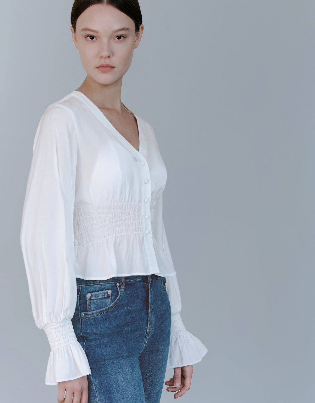 V-Neck Shirt With Elastic Hem