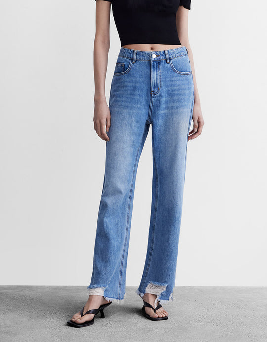 Ripped Straight Jeans