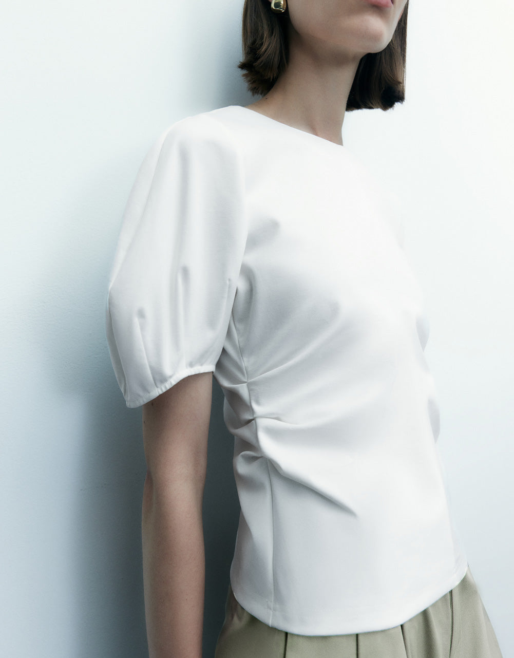 Puff Sleeve Crew Neck Regular T-Shirt