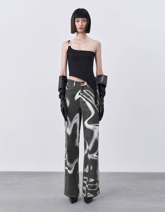 Marble Print Straight Jeans