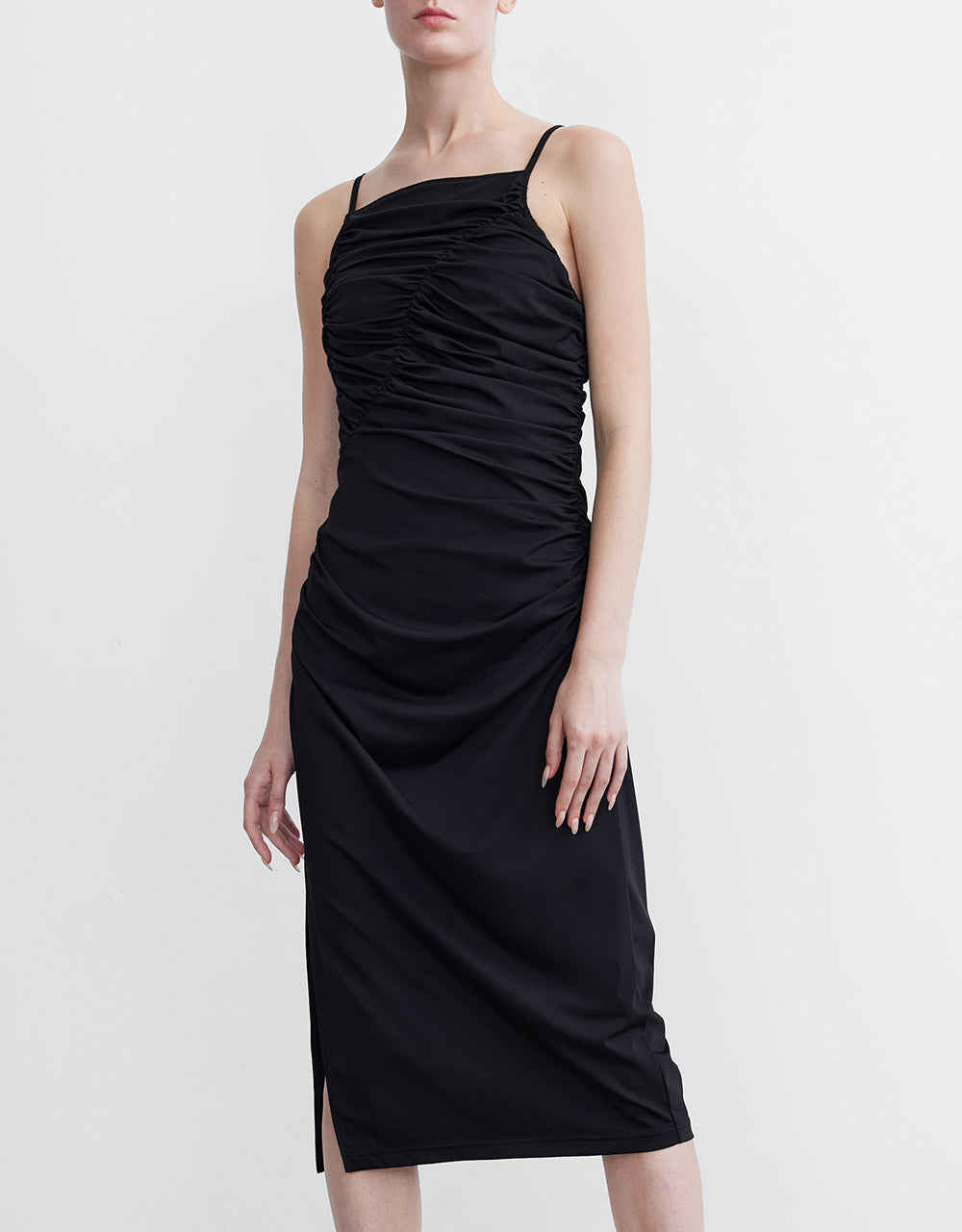 Ruched Dress With Side Slit