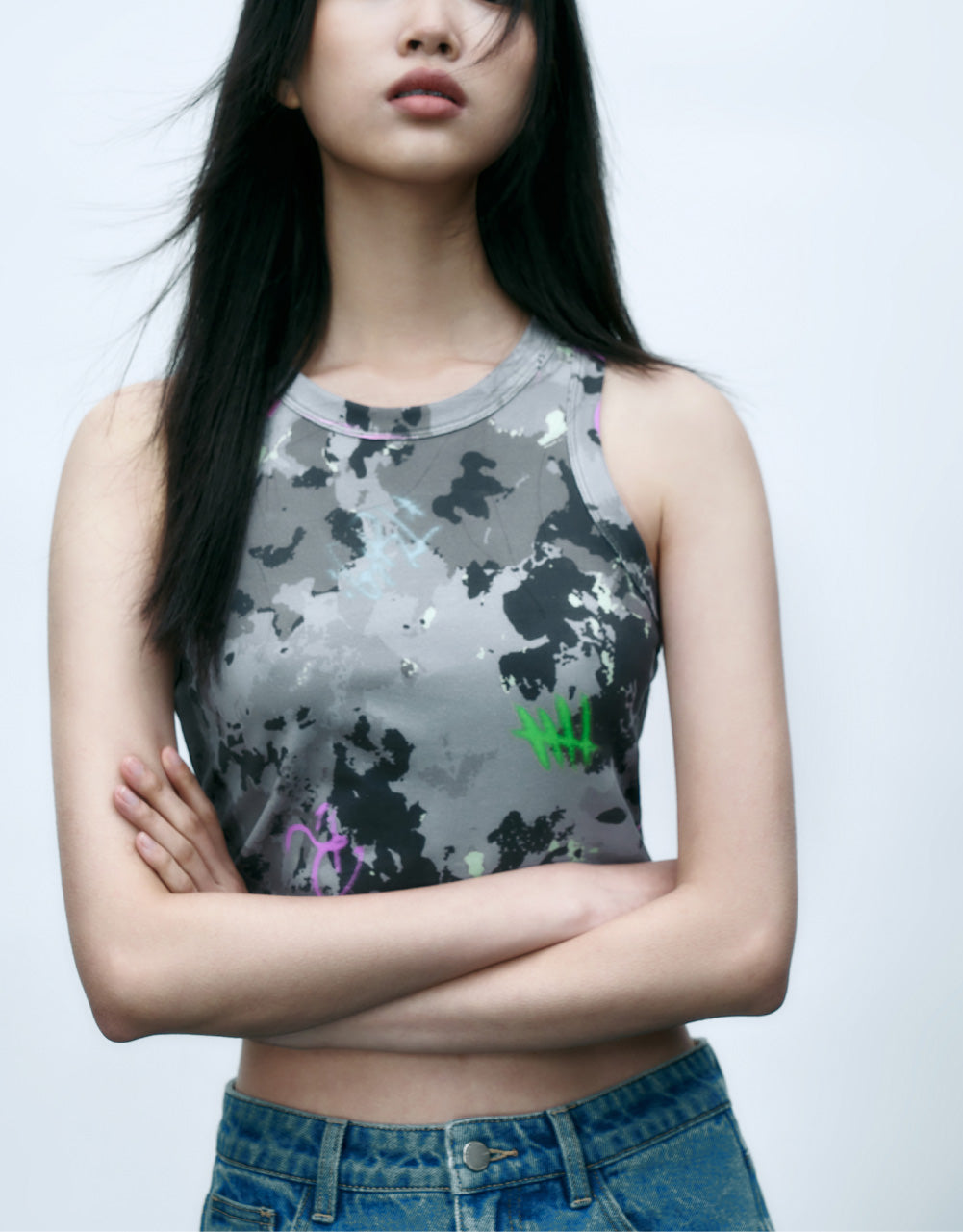 Crew Neck Camouflage Tank Top