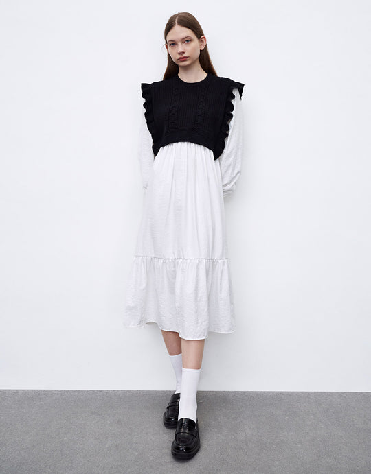 Combination Ruffled Knitted Dress