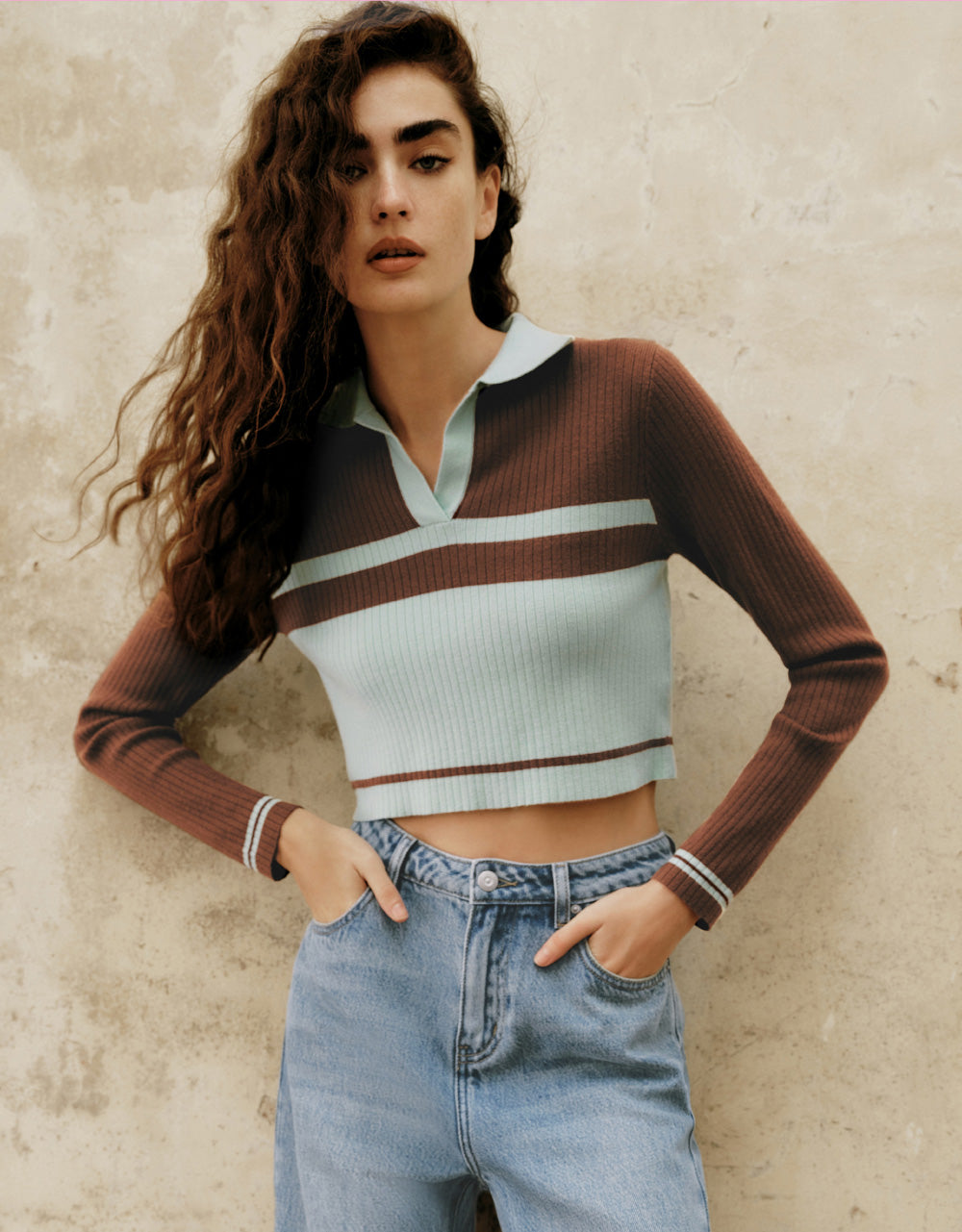 Cropped Polo Knit Jumper