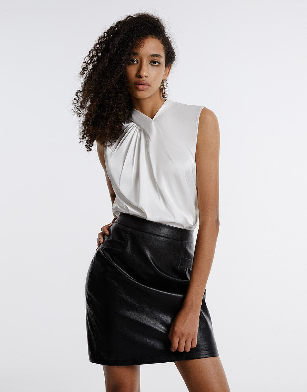 Slit Hem Faux Leather Skirt