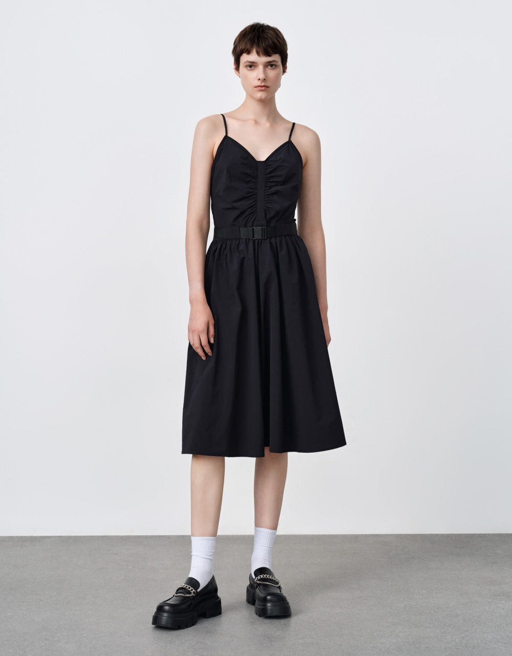 Belted Ruched Neckline Dress