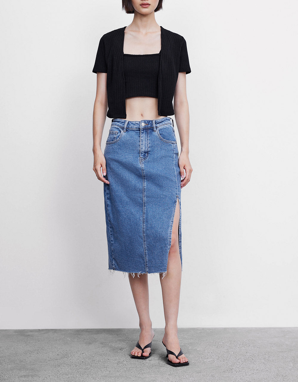 Slit Hem Denim Skirt