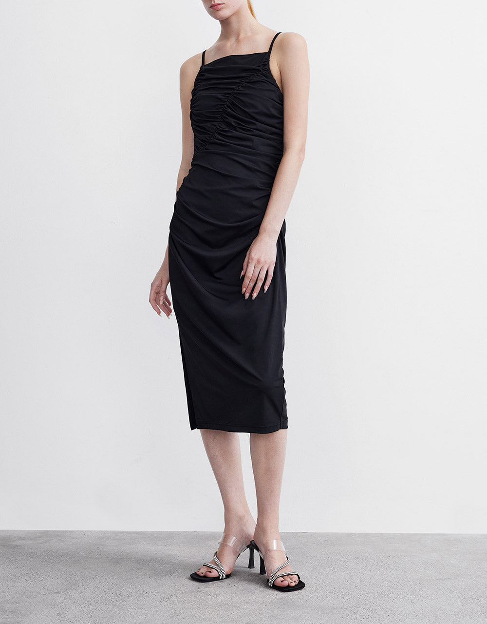Ruched Dress With Side Slit