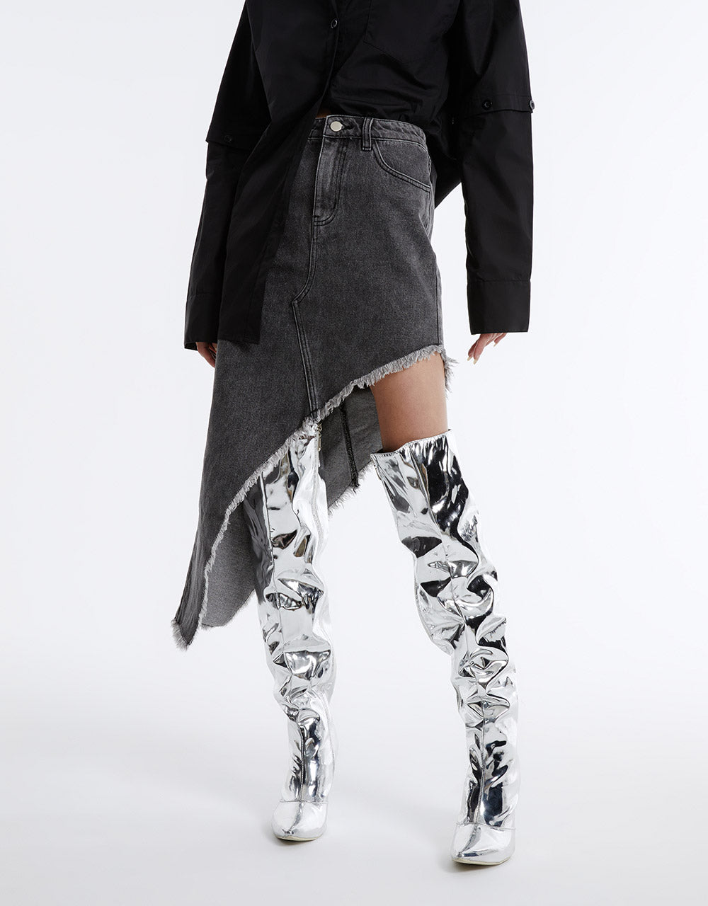 Asymmetrical Ripped Denim Skirt