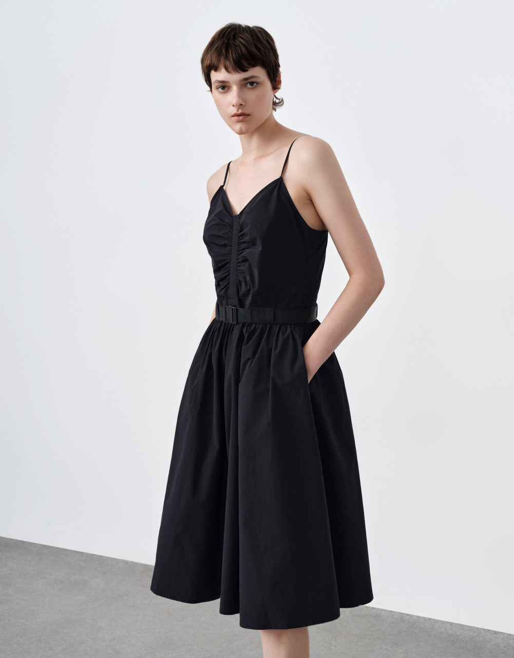 Belted Ruched Neckline Dress