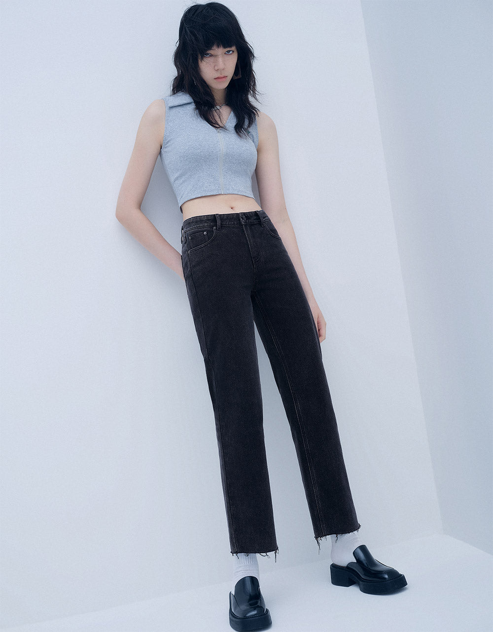 Mid Waist Straight Jeans