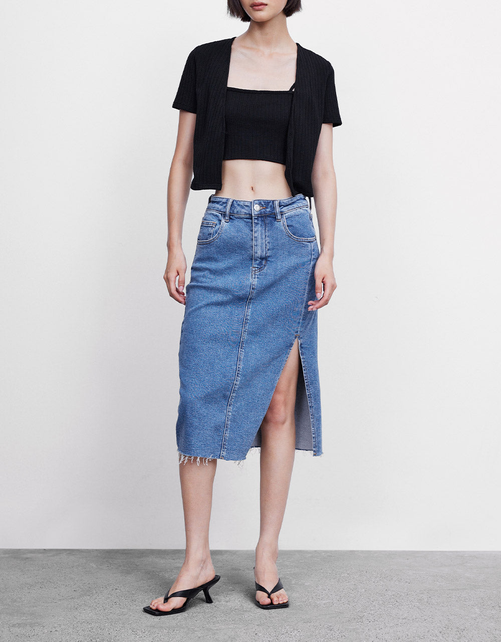 Slit Hem Denim Skirt