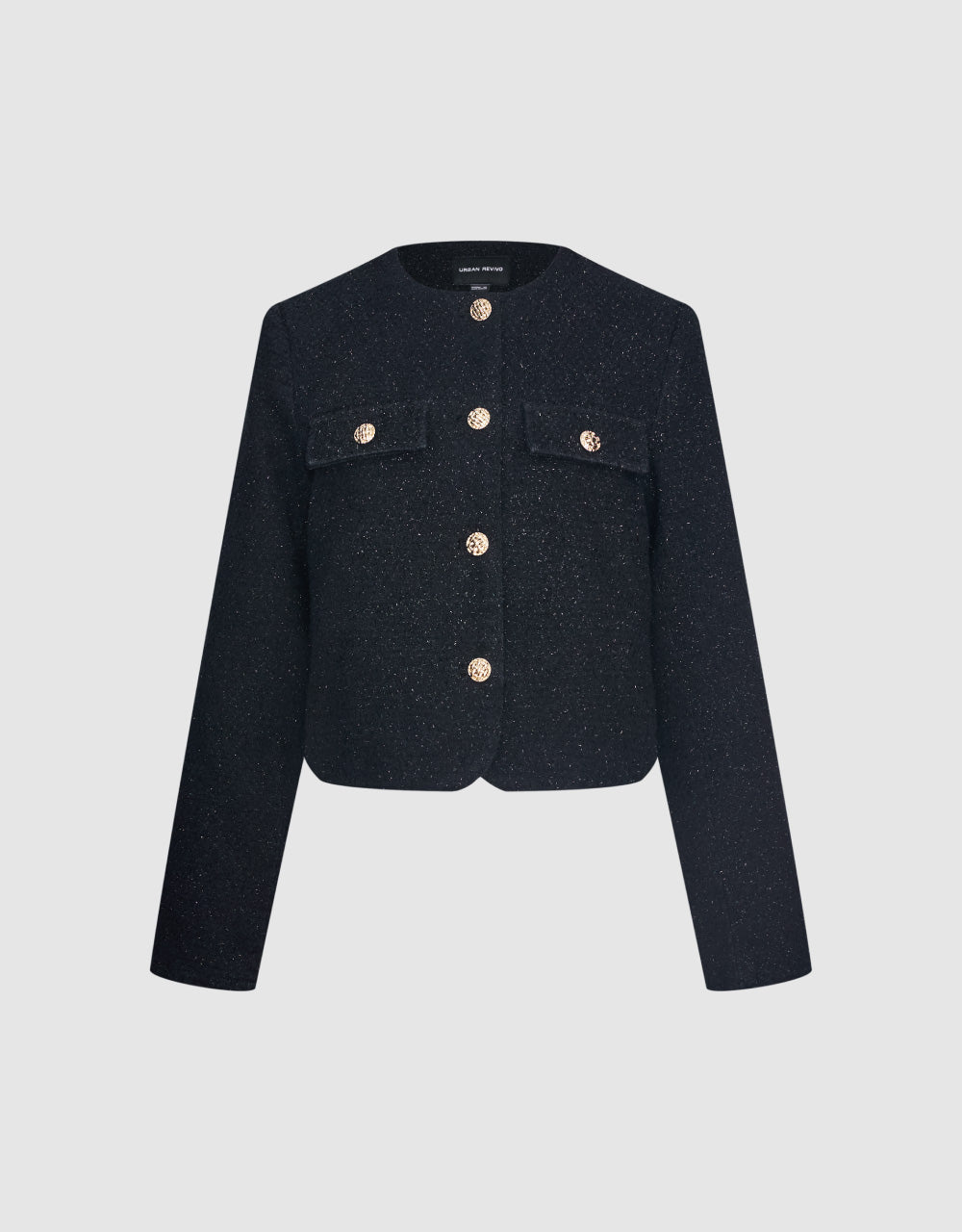 Tweed Denim Jacket With Fake Pockets