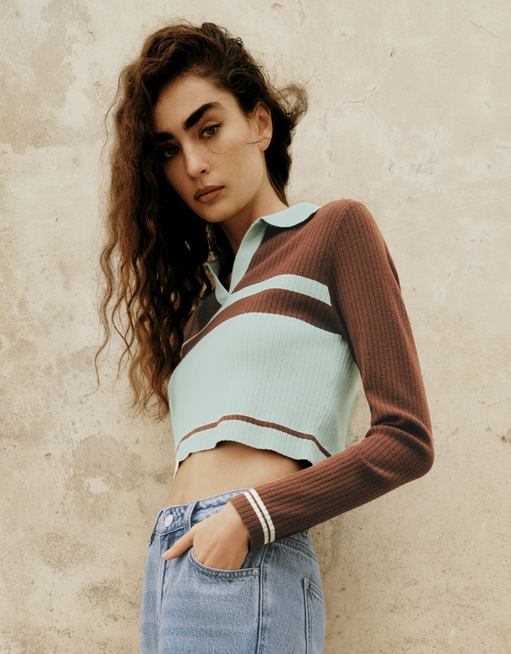Cropped Polo Knit Jumper
