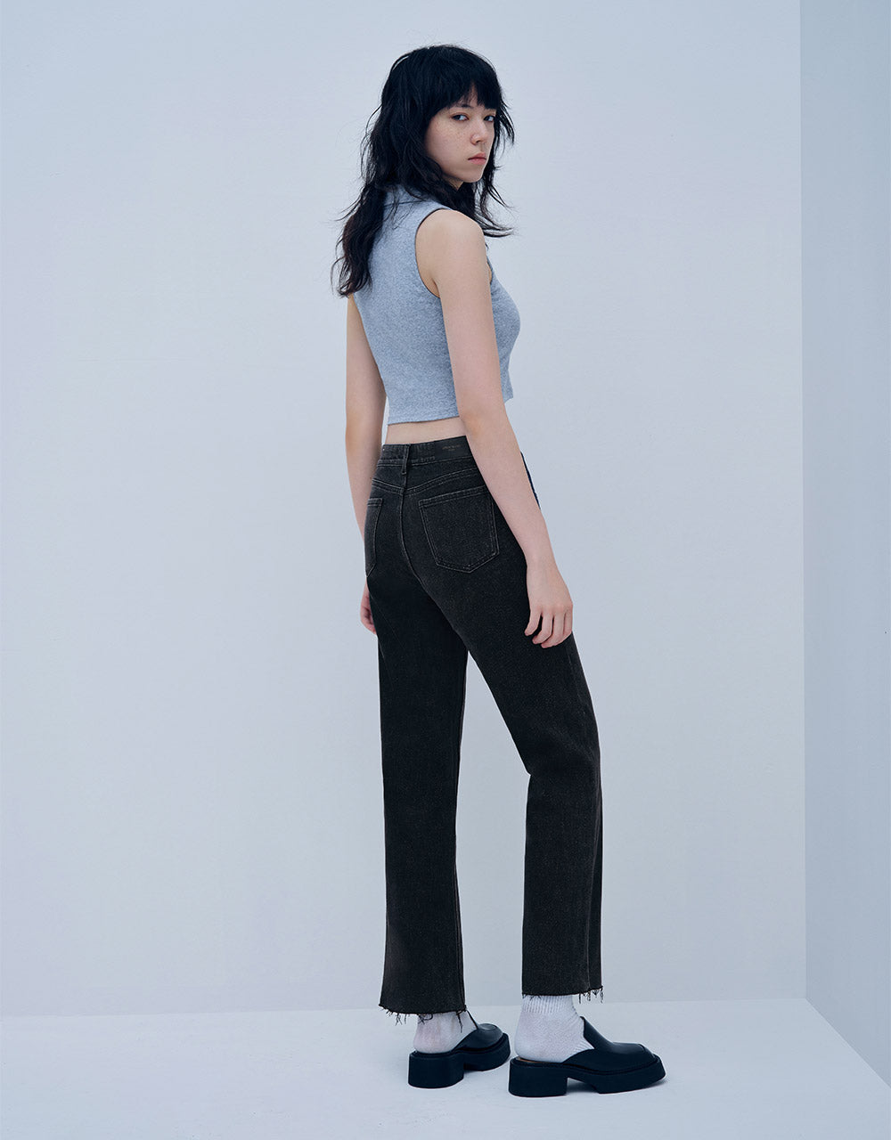 Mid Waist Straight Jeans