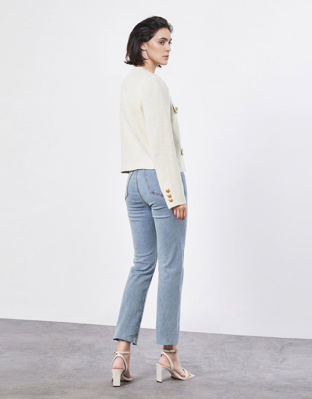 Metallic Button Tweed Jacket