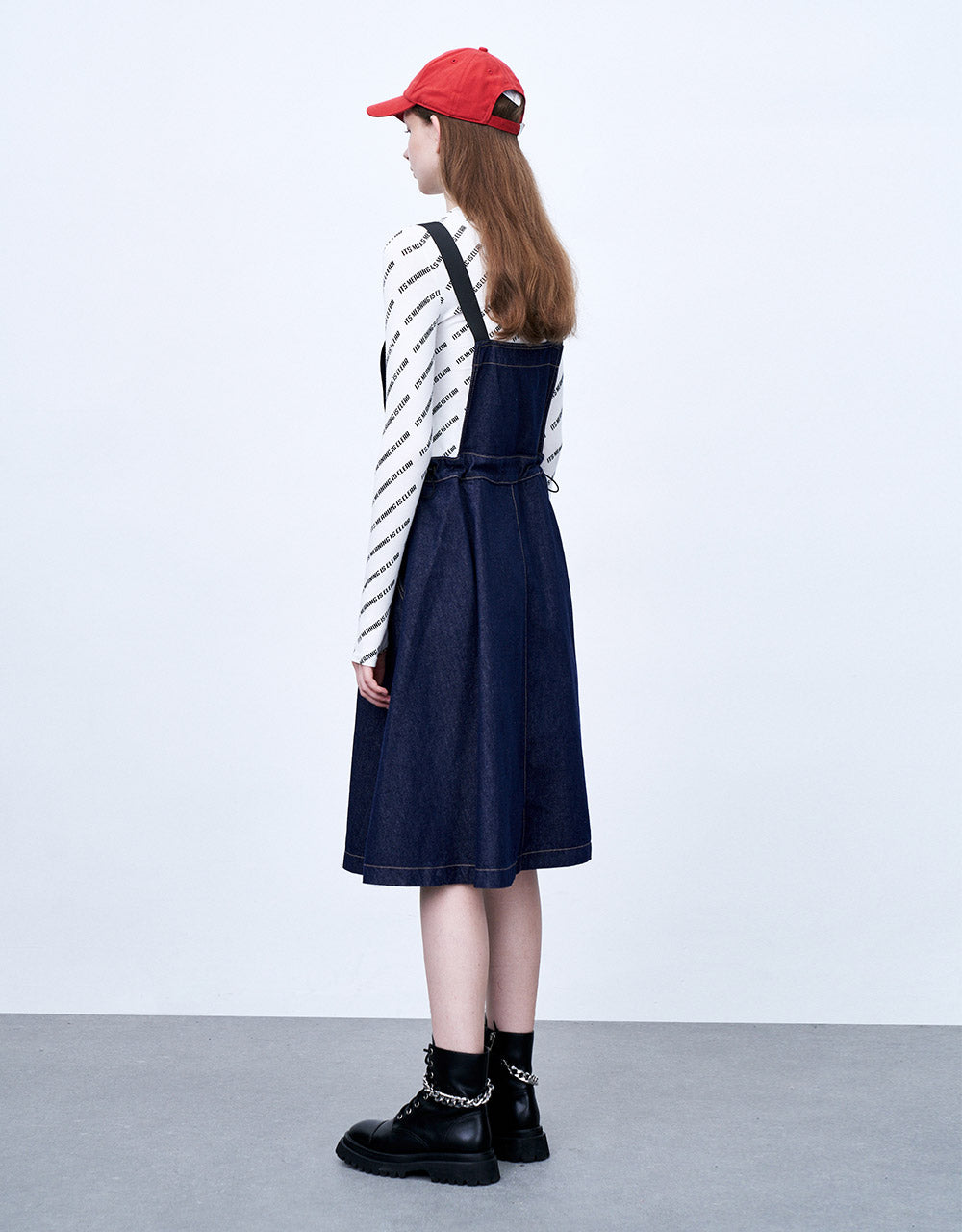 Contrast Stitch Denim Pinafore Dress