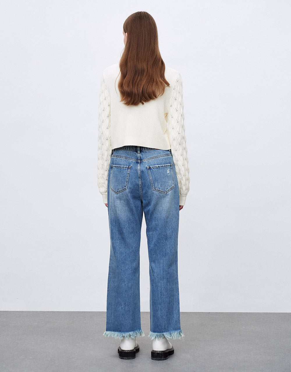 Frayed Hem Straight Jeans