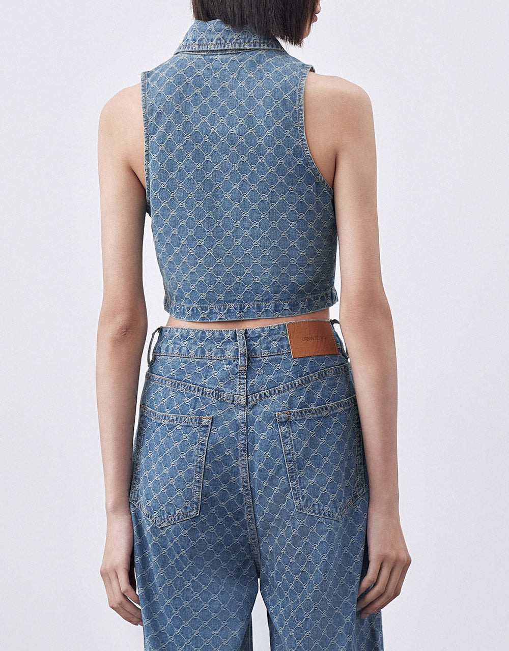 Checkered Print Denim Top