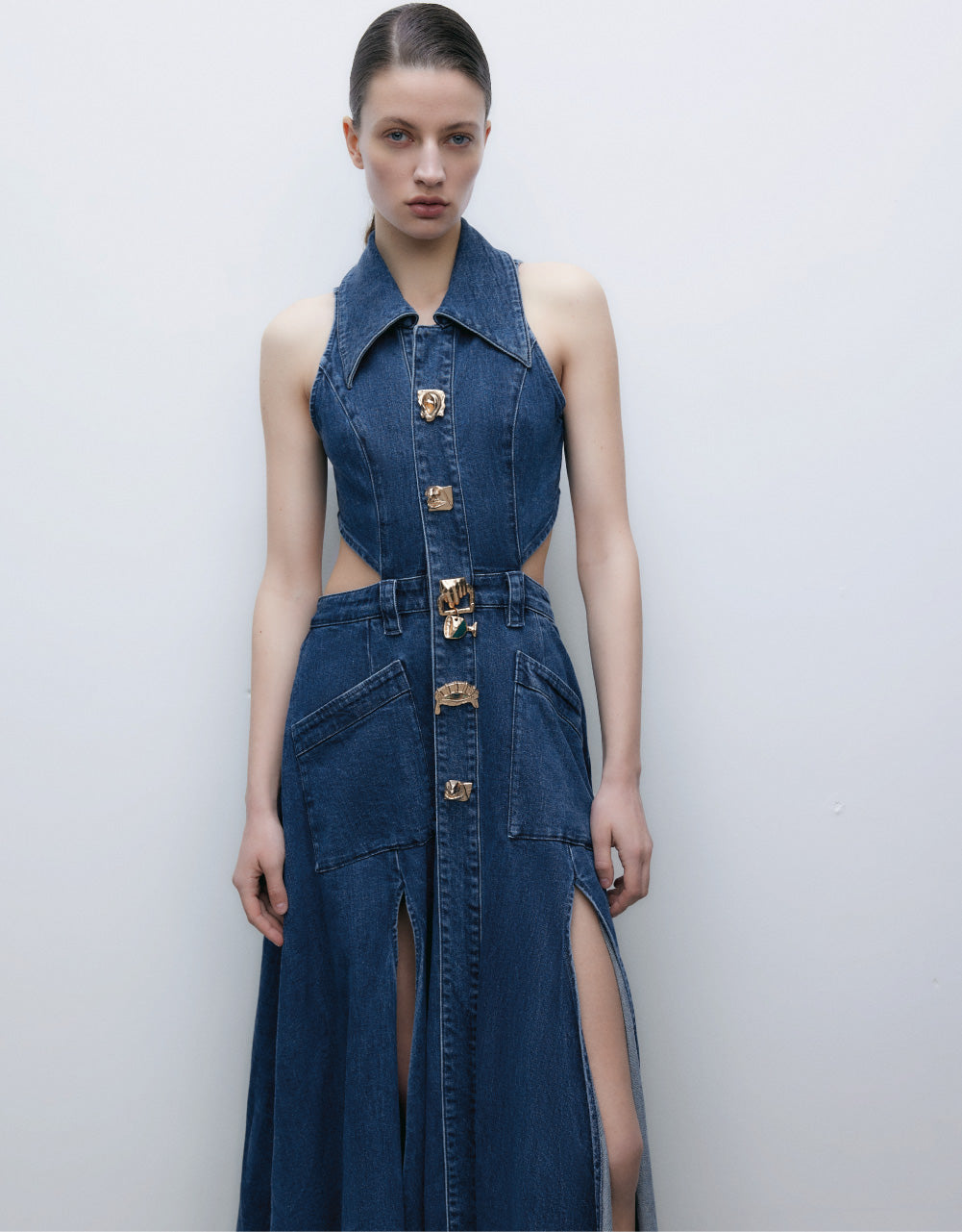 Sleeveless Lapel Denim Dress