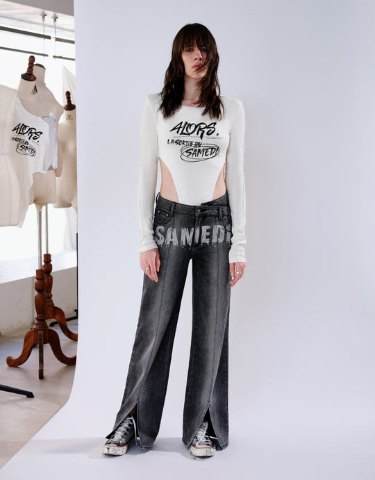 Letter Graffiti Straight Jeans