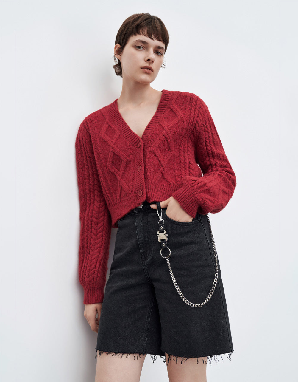 V Neck Crop Cardigan