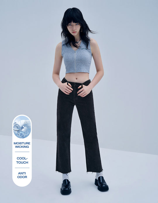 Mid Waist Straight Jeans