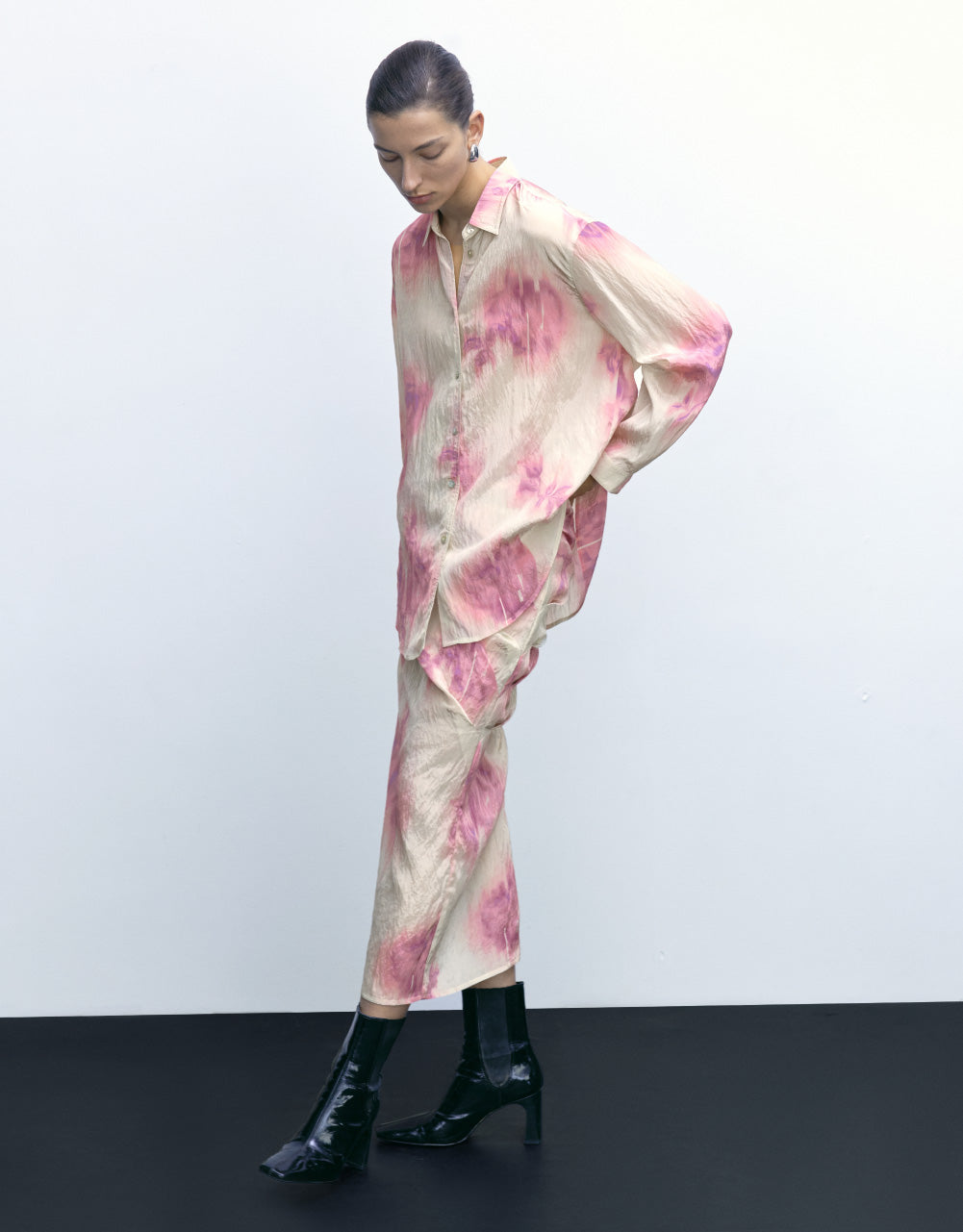 Tie Dye Textured Midi Skirt
