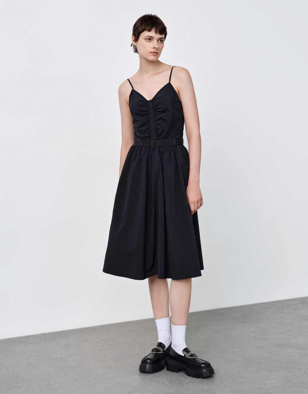 Belted Ruched Neckline Dress