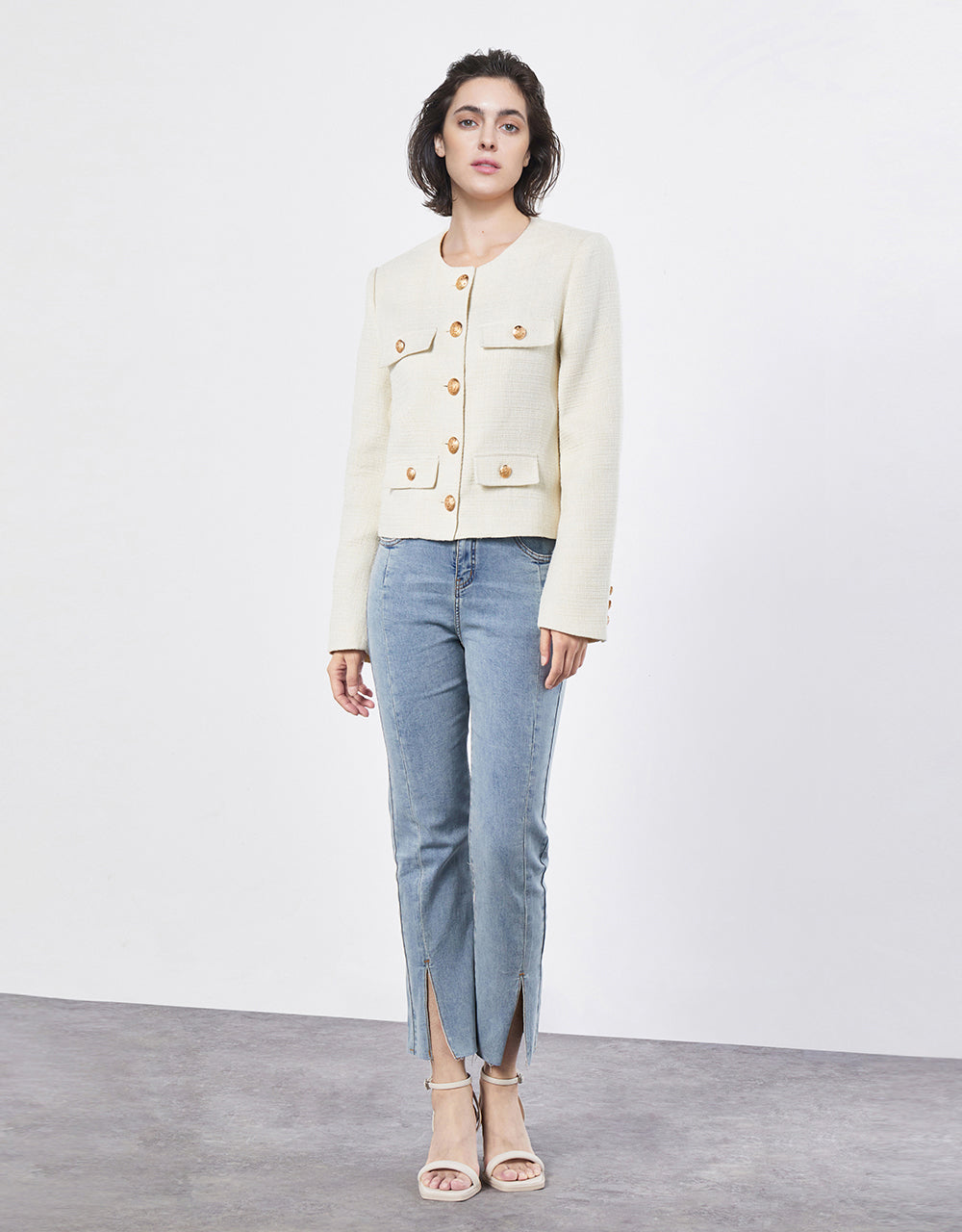 Metallic Button Tweed Jacket