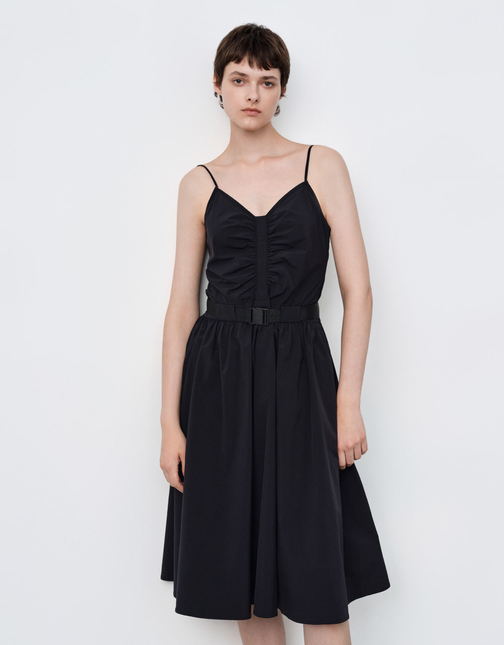 Belted Ruched Neckline Dress