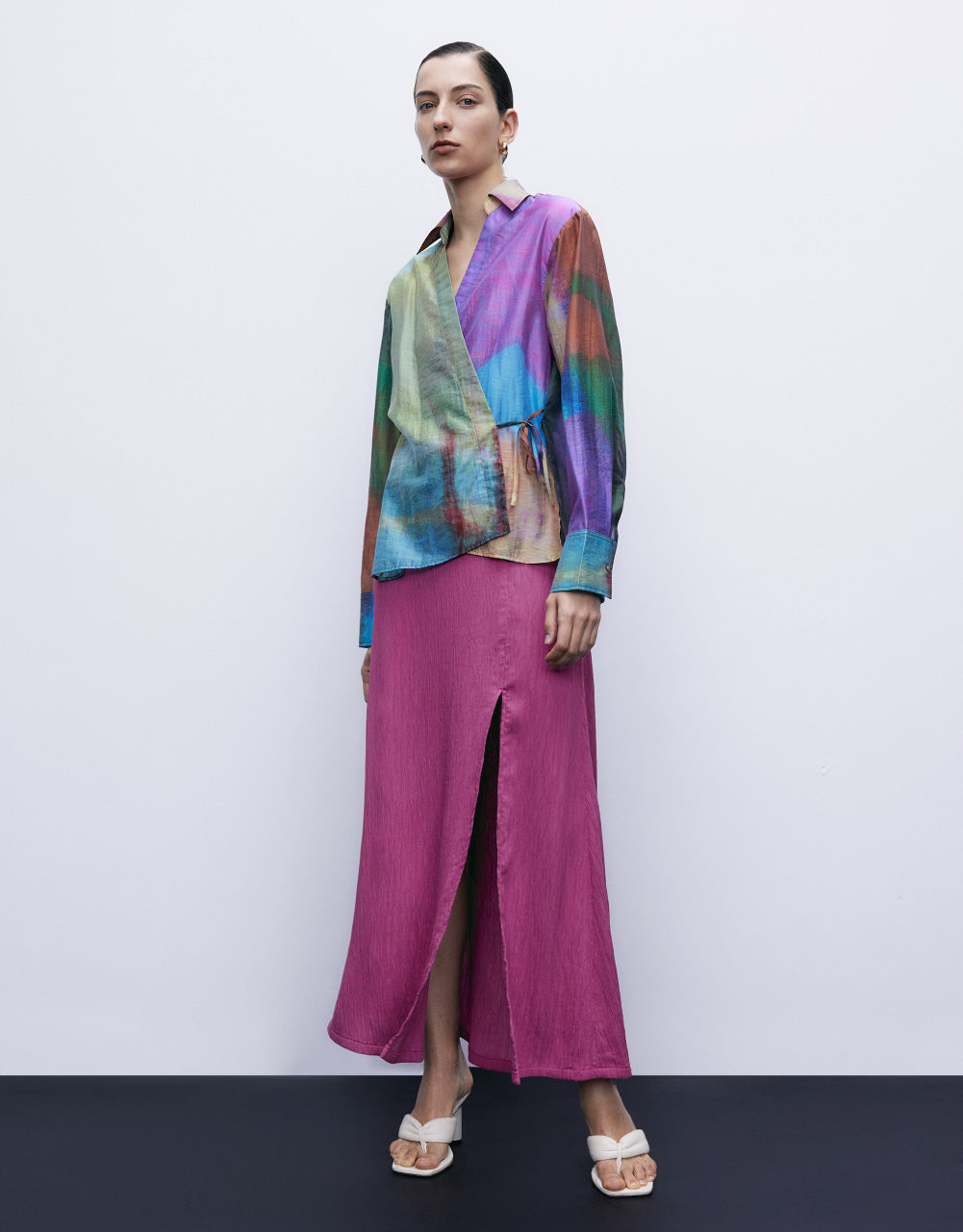 Textured Midi A-Line Skirt