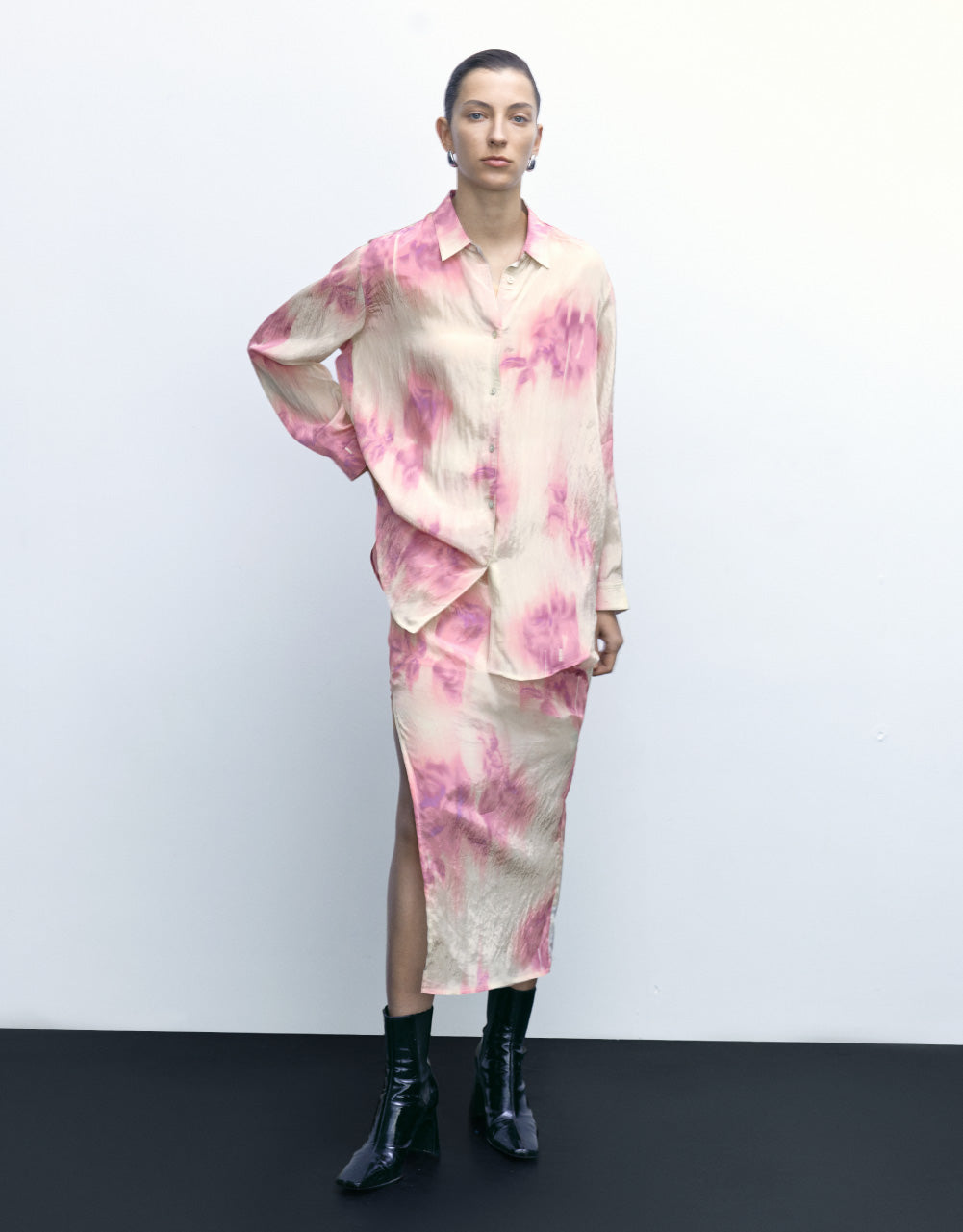 Tie Dye Textured Midi Skirt