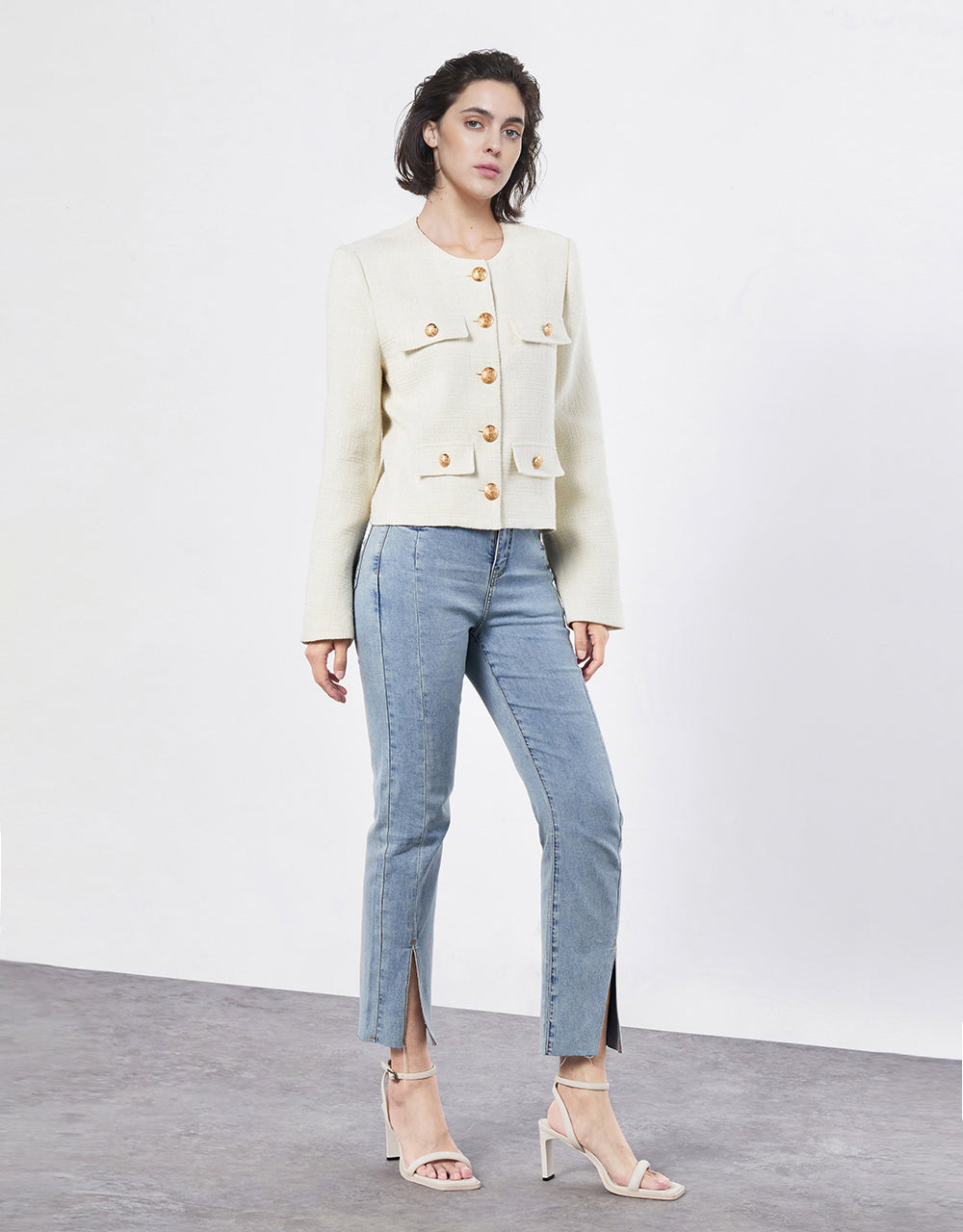 Metallic Button Tweed Jacket