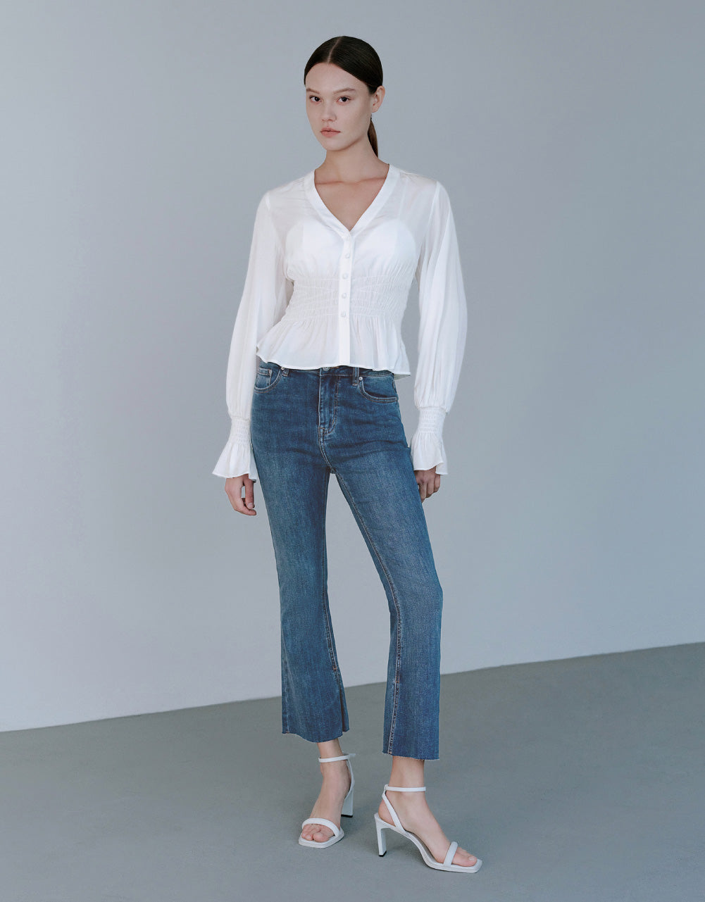 V-Neck Shirt With Elastic Hem