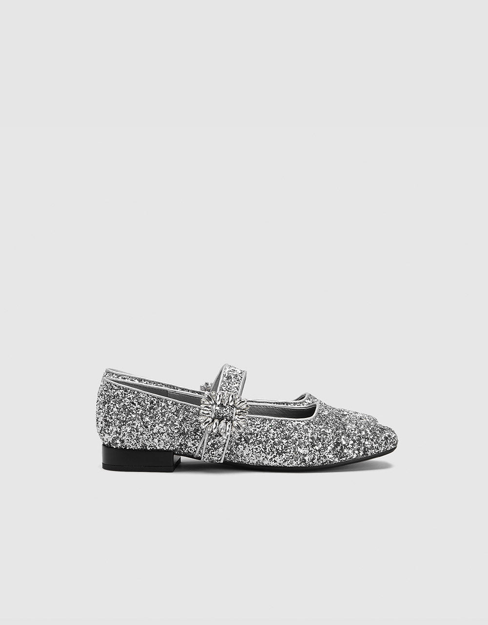 Rhinestone Detail Sequins Mary Jane Shoes