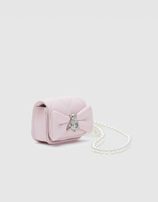 Bow Front Faux Pearl Strap Mini Bag