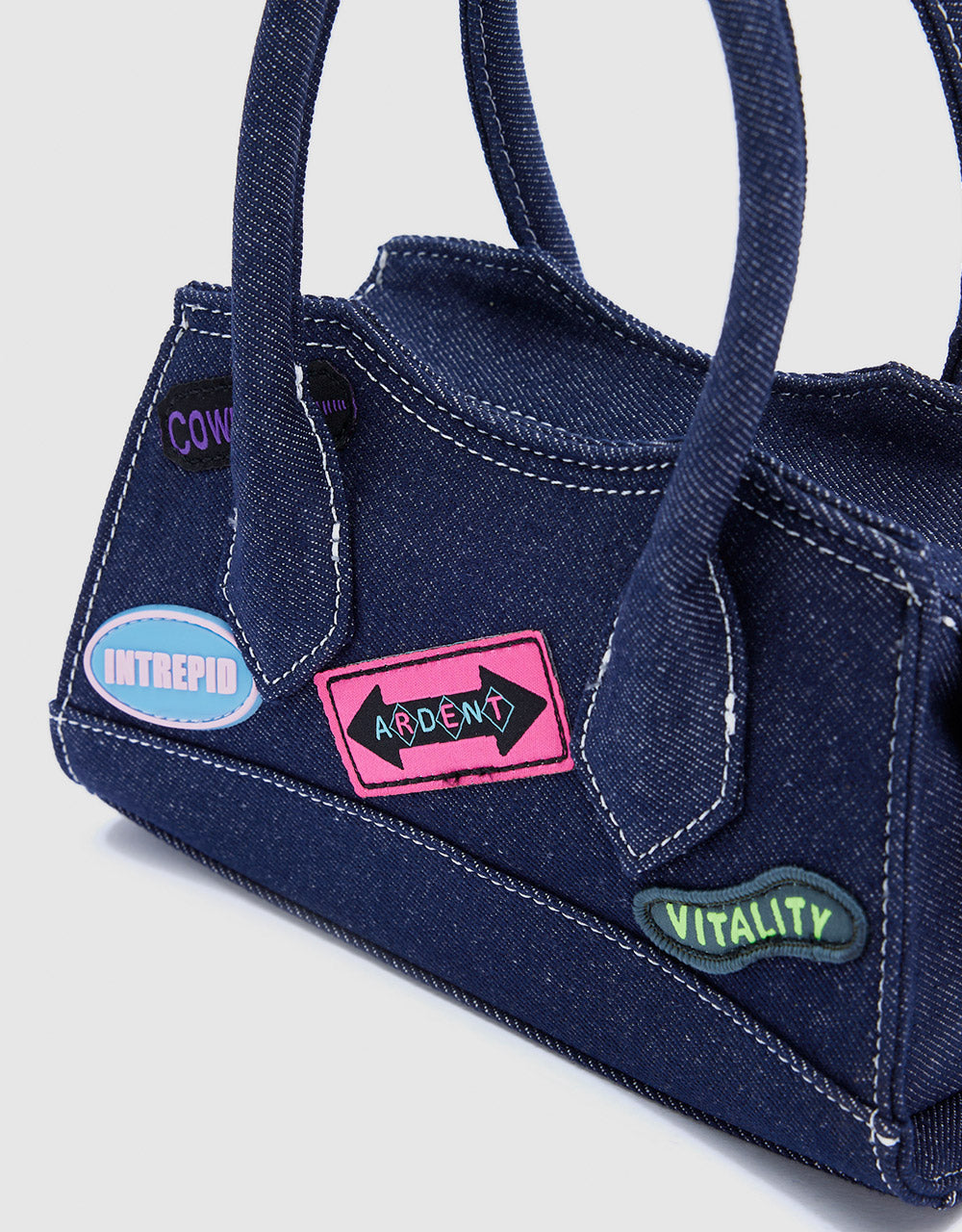 Denim Tote Bag With Labels
