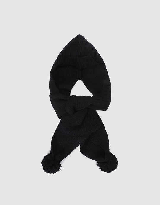 Hooded Scarf With Pompoms