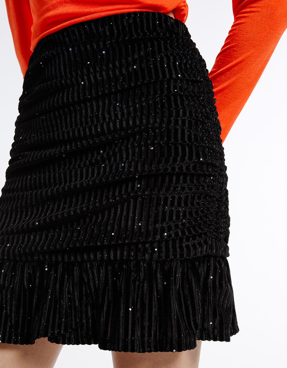 Glitter Mini Skirt With Ruffle Hem