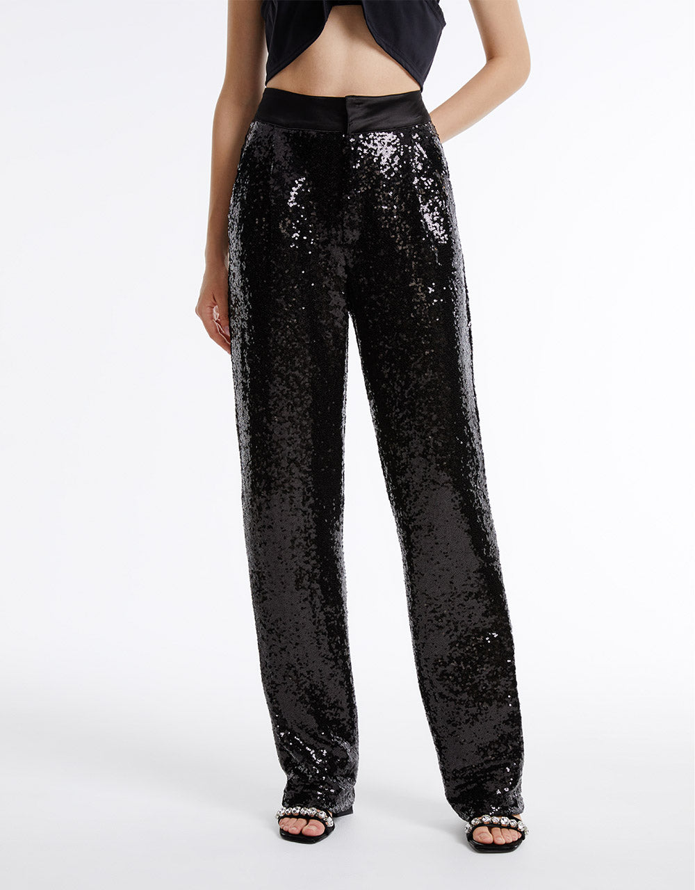 High Waist Flare Pants With Sequins